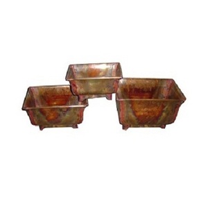 Jardinière en cuivre de conception merveilleuse avec poignée Ensemble de 3 jardinières de forme personnalisée de taille différente d'Inde - Product Image 4