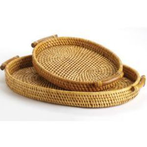 Wholesale Natural Rattan Serving Tray Elegant Floral Eco-Friendly Tabletop for Home Decor Kitchen Dining <b>Catering</b> Handles - Product Image 6