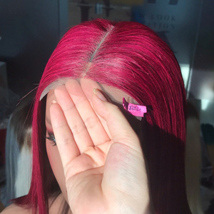 Listo para usar, pelucas sin pegamento de vino tinto, cabello virgen vietnamita crudo, pelucas frontales de encaje, pelucas de cabello humano recto de hueso, densidad 250% - Product Image 5