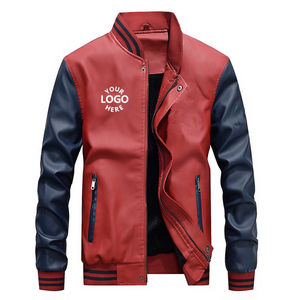 Abrigo cortavientos de PU de lana de utilidad de invierno para hombre con bordado personalizado, chaqueta Bomber de cuero de calle con cuello levantado y cierre de cremallera - Product Image 1