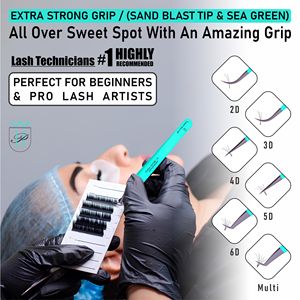 Juego de pinzas para extensión de pestañas de 3 piezas Punta de chorro de arena y papel verde recubierto con estuche magnético Etiqueta privada - Product Image 2