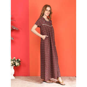 Evolove Camisón Largo Informal de Algodón para Mujer, Estampado, de Manga Corta, con Bolsillo Lateral, Tejido Suave, Talla XS - Product Image 4