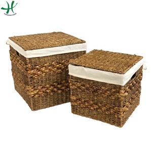 Cesta de almacenamiento de tejido de agua de Jacinto con forro de bambú, cajas de almacenamiento para decoración del hogar, organizadores, contenedores de almacenamiento decorativos - Product Image 1