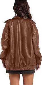 Chaqueta de moto de piel sintética para mujer de primera calidad, ropa de moda de otoño y primavera, abrigo de invierno con cremallera de gran tamaño, prendas de vestir exteriores OEM - Product Image 3