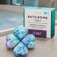 Bombes de bain La Nuit Heart, coffret cadeau spa 4 pièces avec huile de pépins de raisin, sel marin, vitamine E, soin de bain effervescent parfumé pour une peau douce et lisse