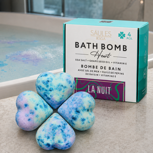 Bombes de bain La Nuit Heart, coffret cadeau spa 4 pièces avec huile de pépins de raisin, sel marin, vitamine E, soin de bain effervescent parfumé pour une peau douce et lisse - Product Image 1