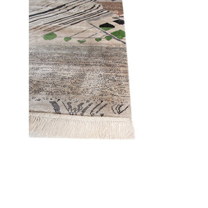 Manchaha Luv-631 Hand Knotted Grey <b>Black</b> Silk <b>Rug</b> Geometric Rectangle Living Room Carpet Puzzle Patchwork Design for Home Car - Product Image 4