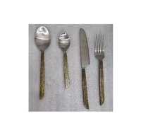 Ensemble de couverts modernes écologiques en acier inoxydable avec manches en résine, résistant au lave-vaisselle et durable, cuillère à dessert argentée pour fête