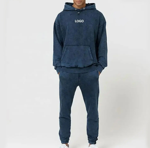 Survêtement et pantalon de survêtement délavés à l'acide de haute qualité ensemble vintage pull de sport deux pièces costumes vierges avec logo personnalisé - Product Image 2