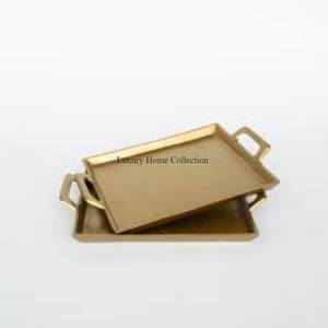 Plateau de service en métal d'abat-jour de cuivre décoratif de forme longue plateau et plateaux d'affichage de nourriture fournitures moulées en aluminium faites à la main d'Inde - Product Image 4