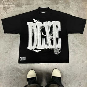 Custom DTG Printing Black Vintage 3D Puff Printed <b>Short</b> <b>Sleeve</b> Cropped Men's T-Shirt 280 Gsm Heavyweight Oversized Fit - Product Image 2