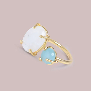 Natural Aqua Chalcedony and White Onyx <b>Ring</b> 925 <b>Sterling</b> <b>Silver</b> Multi Gemstone Prong <b>Set</b> <b>Ring</b> - Product Image 3