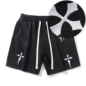 High Street <b>Men's</b> Customized Training Jogging <b>Shorts</b> French Terry Elastic Waist <b>Long</b> Drawstring Embroidery Patches Vintage Style - Product Image 6