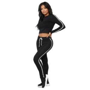Sweats à capuche courts à manches longues en coton extensible pour femmes avec leggings assortis pantalon personnalisé 2 pièces hauts à capuche ensemble femmes oem - Product Image 1