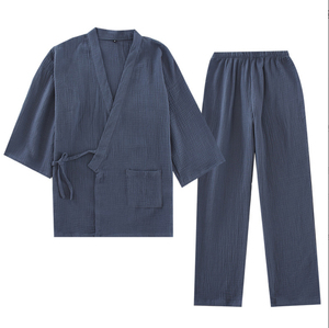 100% Cotton Soft and Light Weight Long Sleeve Muslin <b>Pajamas</b> Two-piece <b>Set</b> Sleepwear <b>for</b> <b>Men</b> - Product Image 3