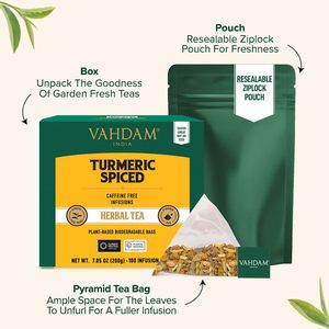 VAHDAM, Turmeric Spice Herbal <b>Tea</b> Bags (100 Pyramid <b>Tea</b> Bags) - Product Image 3