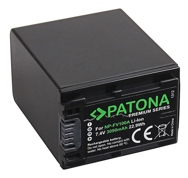 PATONA Premium Battery NP-FV100 FDR-AX40 FDR-AX45 FDR-CX680 NEX-VG30 3090mAh 22.9Wh 7.4V Li-Ion