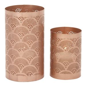 Portavelas votivo redondo de metal con acabado dorado ideal para dormitorio, oficina y ambiente doméstico - Product Image 6