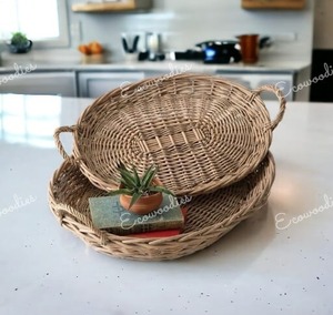 Cute & <b>Small</b> Round Organizer <b>Basket</b> Set 2 <b>Wicker</b> Rattan Serving Tray <b>Wicker</b> Rattan Serving <b>Basket</b> Rustic Organizer - Product Image 3