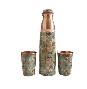 Copper <b>Bottle</b> <b>Water</b> <b>With</b> Printed Designer and 2 Glass Very Reasonable Price Customized Manufacture From India - Product Image 3