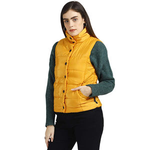 แจ็กเก็ตแขนกุดผ้าไนลอนโพลีเอสเตอร์สีเหลืองสำหรับผู้หญิงเสื้อกั๊กขนเป็ดสำหรับฤดูหนาว - Product Image 2