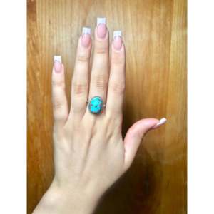 Navajo-Made Golden Hill Turquoise & Sterling <b>Silver</b> <b>Statement</b> <b>Ring</b> Oval Cut Natural Stone Size 6 for Everyday Wear - Product Image 5