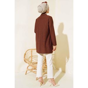 Chaqueta de mujer de crepé a rayas en marrón Chaqueta elegante de Diseño a rayas - Product Image 3