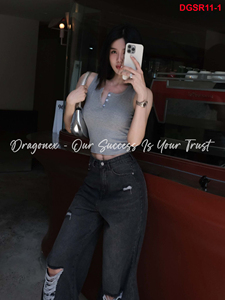 Cool Jeans rectos desgastados Estilo de la calle de verano con detalles rasgados y rayados Combinado fácilmente con todo tipo de tops - Product Image 2