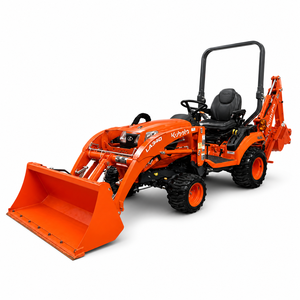 Tractor Kubota LA340 4WD con cargador frontal y retroexcavadora, color rojo, tractor de jardín. - Product Image 1
