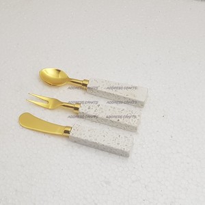 Décor de table italien couverts en acier inoxydable ensemble de couverts blanc et multicolore en marbre et en résine ensemble de couverts en acier inoxydable - Product Image 5