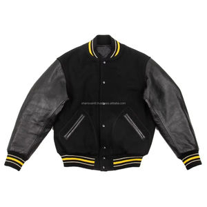 Chaqueta Bomber Varsity con Logotipo Personalizado para Hombre y Mujer, Chaquetas de Lana Negra Oscura de Alta Calidad al por Mayor con Cuero - Product Image 1