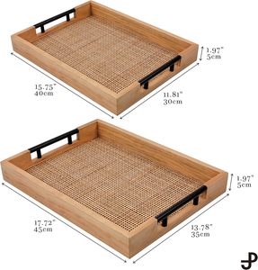 ถาดไม้หวายผสมพร้อมที่จับโลหะสำหรับใช้บนโต๊ะอาหารกาแฟและเครื่องครัวขายส่งราคาดีจากเวียดนาม - Product Image 2