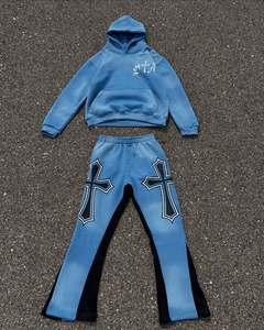 Ensemble de pantalons de survêtement évasés à capuche pour hommes OEM double taille avec strass Logo imprimé à rayures Taille XL pour la saison hivernale - Product Image 1