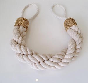 Door Stop Thick Rope..Braided Chunky White Cotton Rope..Gold Rope Accent..<b>Nautical</b> Decor - Product Image 2