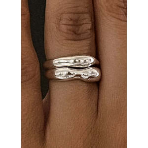 Petite Hera Adjustable <b>Silver</b> Sculptural <b>Ring</b> Stack Inlay Fashion <b>Rings</b> with <b>Emerald</b> Cut Diamond Rhodium Plating Gift - Product Image 4