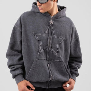 Sweat à capuche zippé avec logo personnalisé, délavé à l'acide, en polaire, 400gsm, sweats à capuche surdimensionnés vintage pour hommes, logo avec motif brodé sur mesure - Product Image 3