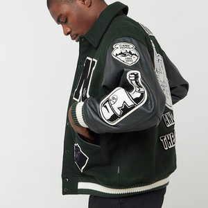 2025 Custom Made Autumn Winter Heavy Embroidered Chenille Patches Logo Leather Sleeves <b>Wool</b> Body Baseball Varsity Jackets - Product Image 4