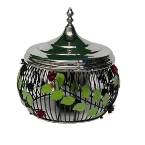 Boîte de rangement en bois élégante et artisanale avec couvercle en métal de qualité supérieure, durable et écologique, diamètre 24 cm, pour la maison moderne, la cuisine et la table à manger - Product Image 2