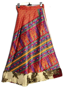 กระโปรงผ้าไหมส่าหรี2ชั้นลายดอกไม้สไตล์วินเทจป้องกันไฟฟ้าสถิตย์กระโปรงฮิปปี้ระบายอากาศได้ดี - Product Image 2