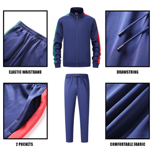Ensemble de survêtement pour homme bleu foncé, décontracté, veste à manches longues avec fermeture éclair intégrale et pantalon de jogging, tenue de sport - Product Image 5