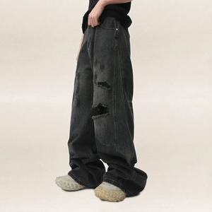 กางเกงขายาวผู้ชายทรงหลวมสีฟ้าแนวสตรีทเอวสูงทรงหลวม - Product Image 5