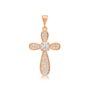 Pendentif à breloque en forme de croix en argent sterling 925 avec placage à l'or Bijoux religieux chrétiens à la mode - Product Image 2