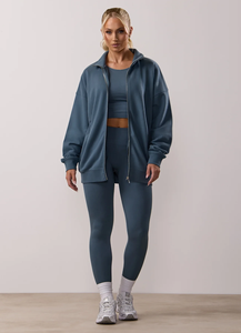 <b>Womens</b> teal zip up <b>fleece</b> jacket with crop top and <b>leggings</b> or shorts set for gym yoga travel and casual active wear - Product Image 5