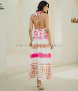 ชุดเดรสแขนกุดสำหรับผู้หญิงชุดเดรสแขนกุดเปิดหลังยาวคอเสื้อชายหาดย้อมสีแฟนซี - Product Image 4