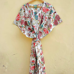 Kaftan de algodón 100% con estampado de pájaro indio, caftán de algodón largo - Product Image 1