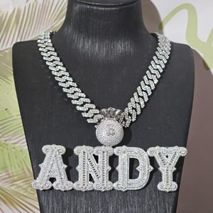 <b>Iced</b> <b>Out</b> VVS Round Cut Moissanite Diamond Custom Letter Hip Hop 925 Sterling Silver Necklace For Men Party Wear - Product Image 1