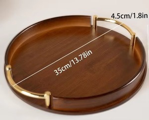 Round Wooden Serving <b>Tray</b> with Luxurious Look Elegant Design for Tea Coffee Snacks for Home Kitchen Dining Table and Gifting - Product Image 5
