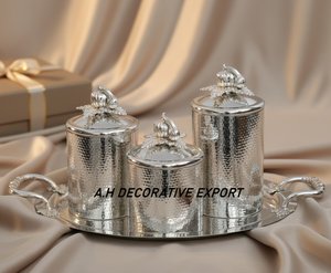 Round Stainless Steel Silver <b>Canister</b> <b>Set</b> Serving Pumpkin Tray Eco-Friendly Europe Style Handcrafted Multi-Purpose Food Storage - Product Image 4