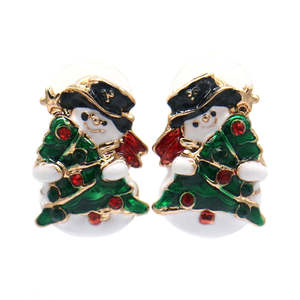 Orecchini a perno natalizi vintage religiosi in oro 14K con pupazzo di neve a cartone animato, incastonati a castone, leggeri in lega di zinco e zirconi, regalo religioso - Product Image 1