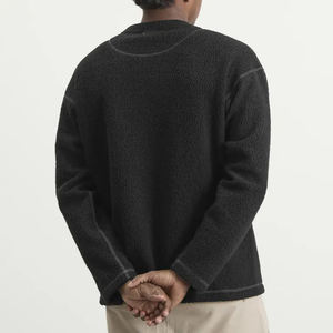 <b>Men's</b> Casual Slim Utility Pocket Pullover <b>Black</b> Textured Sweatshirt New Style Fashionable Sweatshirt Durable <b>Fleece</b> for Autumn - Product Image 3